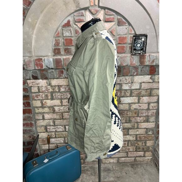 Blu Pepper shacket green khaki yellow knit aztec pattern sweater back - Picture 4 of 10